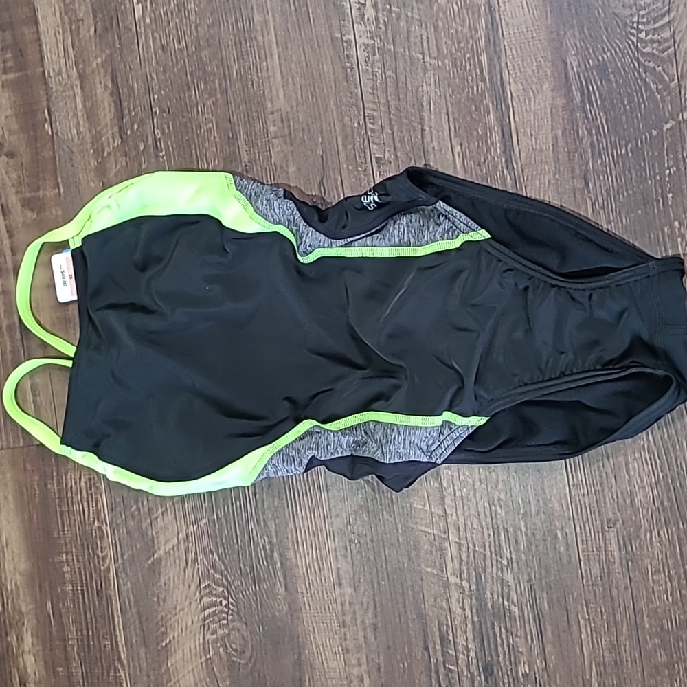 Speedo Pro LT Practice Swim Suit Black Gray Neon Yellow 28